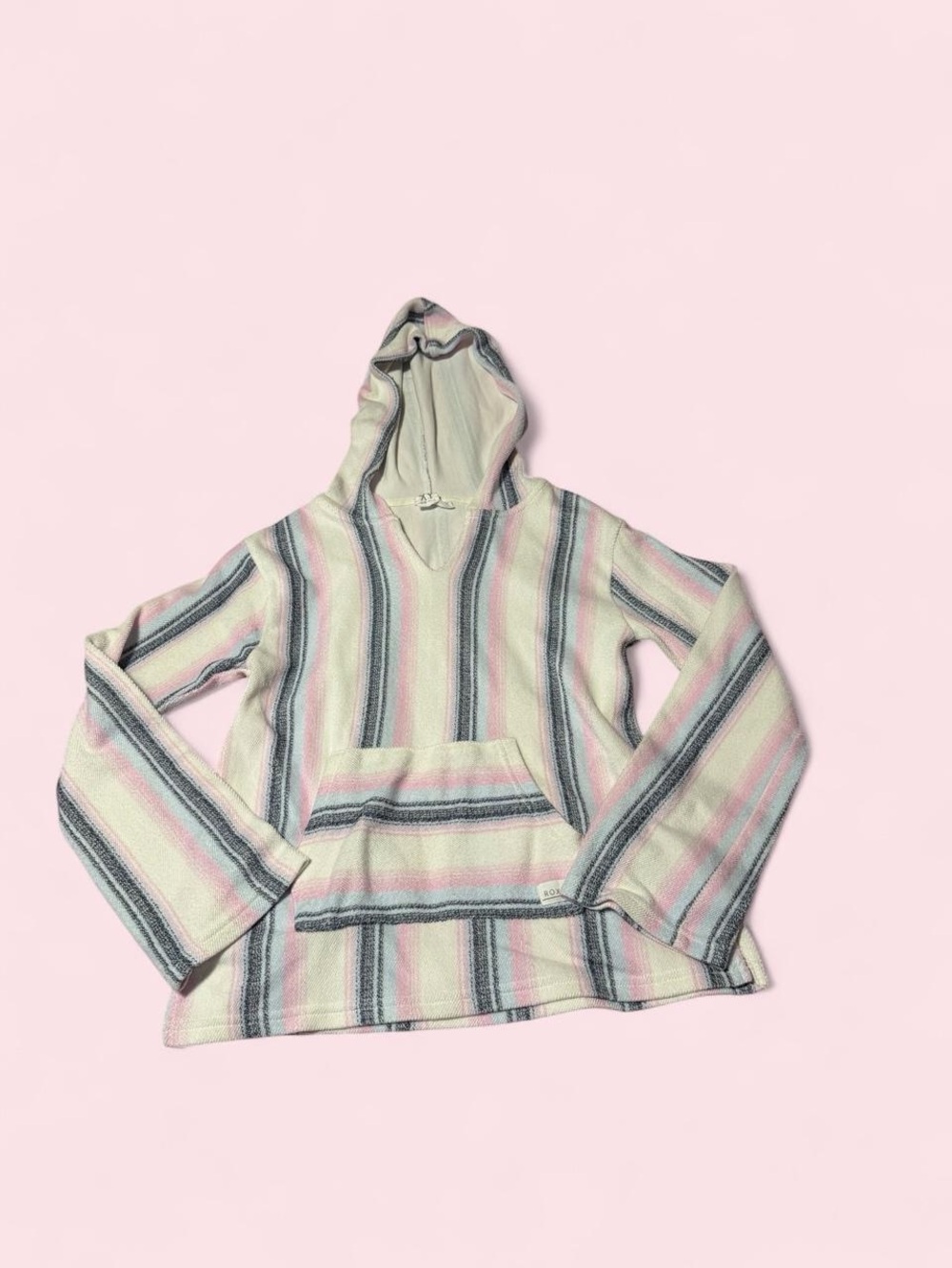 Roxy Pastel Striped Hooded Pullover in Pink, blue & Cream